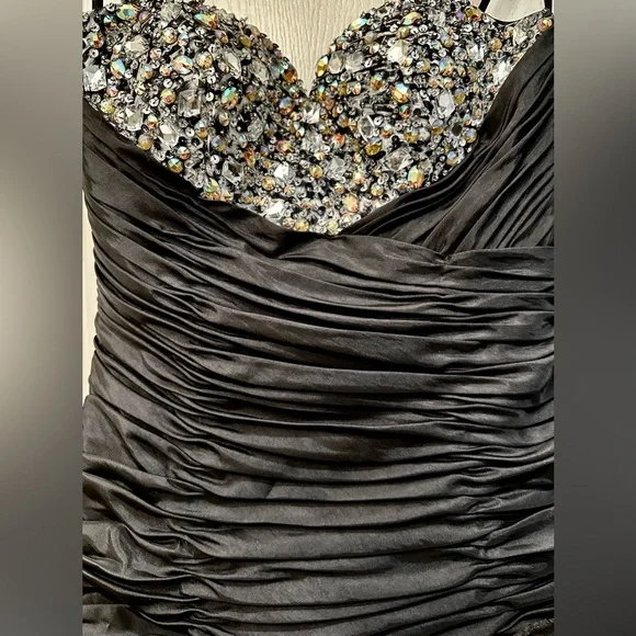 Camille La Vie Strapless Jewel Encrusted Gown w Luxe Ruffles & Legs for Days - Picture 3 of 9